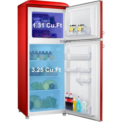 Retro Compact Refrigerator with Freezer Mini Fridge with Dual Door, Adjustable Mechanical Thermostat, 4.6 Cu Ft, Red - MarvelouStoree