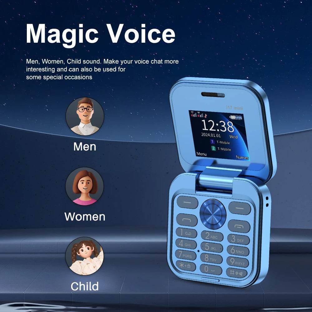 SERVO i17 Mini Dual SIM Card Fold Mobile Phone 2G Network Video Player Flashlight FM Radio Magic Voice Small Box Flip Cellphones - MarvelouStoree