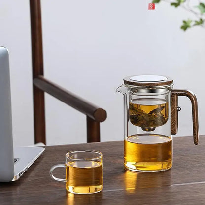 Water Separation Inner Container Teapot One Click Magnetic SwitchTea Separation Filtration Glass Tea Pot Wood Handle Tea