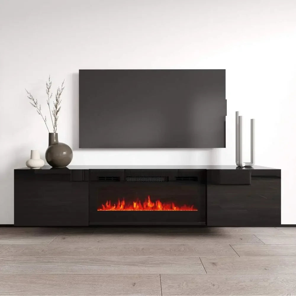 Cali BL-EF Floating Fireplace TV Stand for TVs up to 80" Modern High Gloss 72" Entertainment Center Wall Mounted Electric