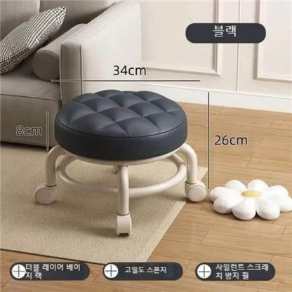 Low Stool with Wheels Waterproof Durable Leather Fabric Portable Small Round Stool Thickening Seat Cushion Simple Soft Stool - MarvelouStoree