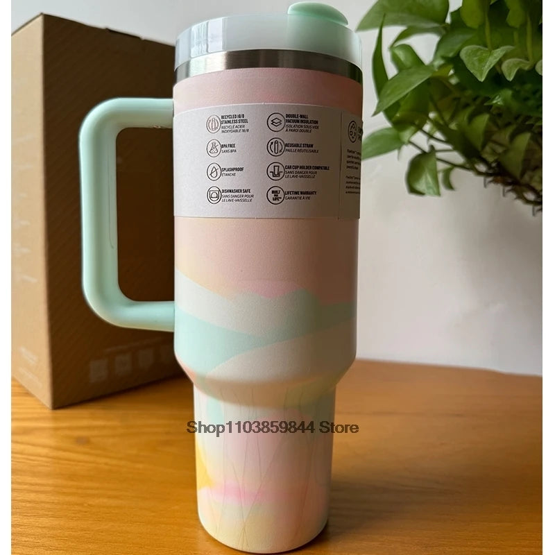 40 oz Tumblers Cup Straw Car Travel Mugs Coffee Tumbler Cups for Stanleys With Handle Insulated Stainless Steel Lid