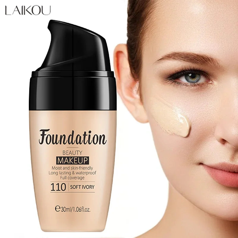 LAIKOU Liquid Foundation Moisturizing Long Lasting Face Comestics Natural Brighten Face Base Tone Make Up 30ml