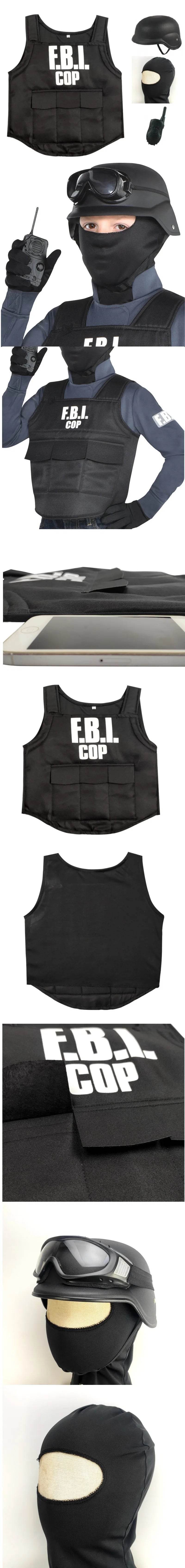 Children FBI SWAT Suits Cosplay Clothing Halloween Christmas Carnival Birthday Gift Mini Bulletproof Vest Helmet SWAT Suit