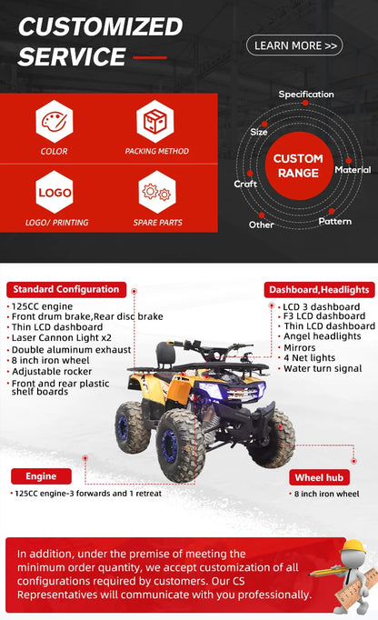 Vehicle 125cc Direct ATV Adult Farm Quad Bike electric 4x4 Atv 4 Wheel 2*4 Wholesale Atv For Adults