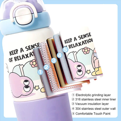 500ML Cartoon Kids Thermos Bottle Cute Children's Thermal Water Bottle 316 Stainless Steel Thermos Mug For Outdoor Water Cup ﻿