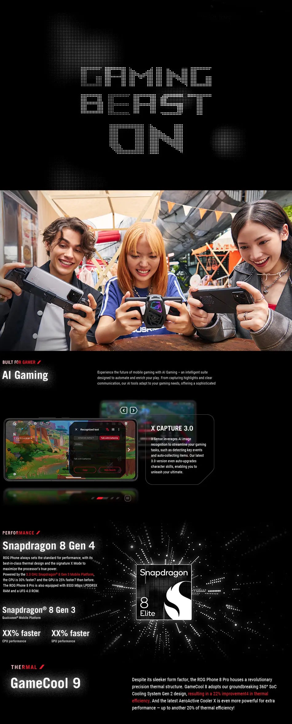 ASUS ROG Phone 9&9pro Gaming Phone Snapdragon Supreme Edition Matrix Liquid Cooling 185HZ Samsung E6 Gaming Screen