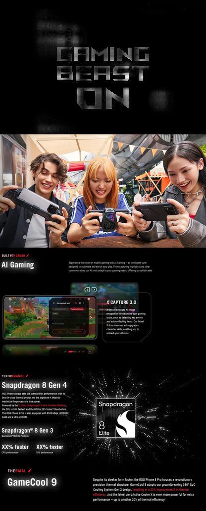 ASUS ROG Phone 9&9pro Gaming Phone Snapdragon Supreme Edition Matrix Liquid Cooling 185HZ Samsung E6 Gaming Screen