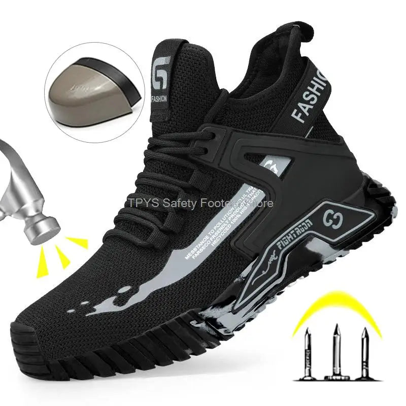 Men's Work Safety Shoes High top Steel Toe Work Shoes Men Anti-puncture Safety Shoes Woman Safety Boots Man Indestructible Shoes