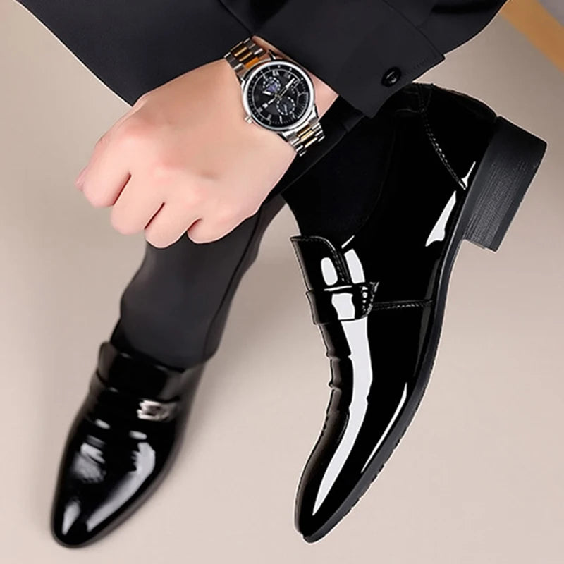 Brand New Patent Leather Shoes for Men Casual Business Shoes Office Work Shoes for Male Party Wedding Oxfords Point Toe Loafers