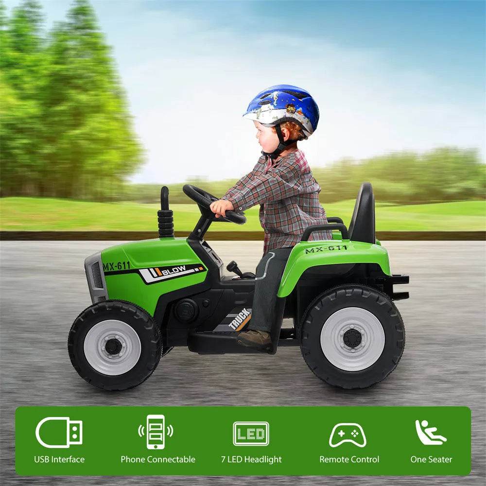 12V Kids Electric Ride on Tractor Car & Trailer W/MP3 Player & LED Light Remote Control Battery Powered Gift for Xmas - MarvelouStoree