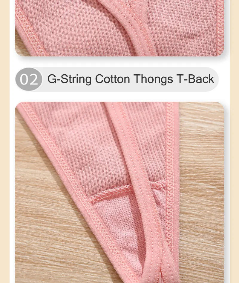 7PCS/Set Cotton Panties For Women Sexy Low Rise G-String Thongs Adjustable Straps T-Back Soft Underwear Female Lingerie S-XL