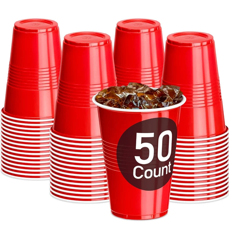 16-Ounce Plastic Party Cups 50 Pack Disposable Plastic Cups Recyclable Red Cups with Fill Lines for Parties Drinks BBQ Picnics