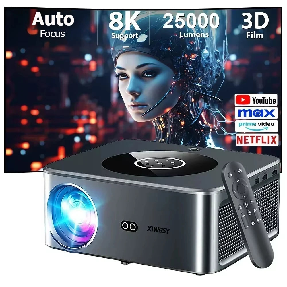 XIWBSY 25000Lumens Full HD Wireless Projector Auto Focus/Keystone Android 4K Projector Video Home Theater Proyector Beamer