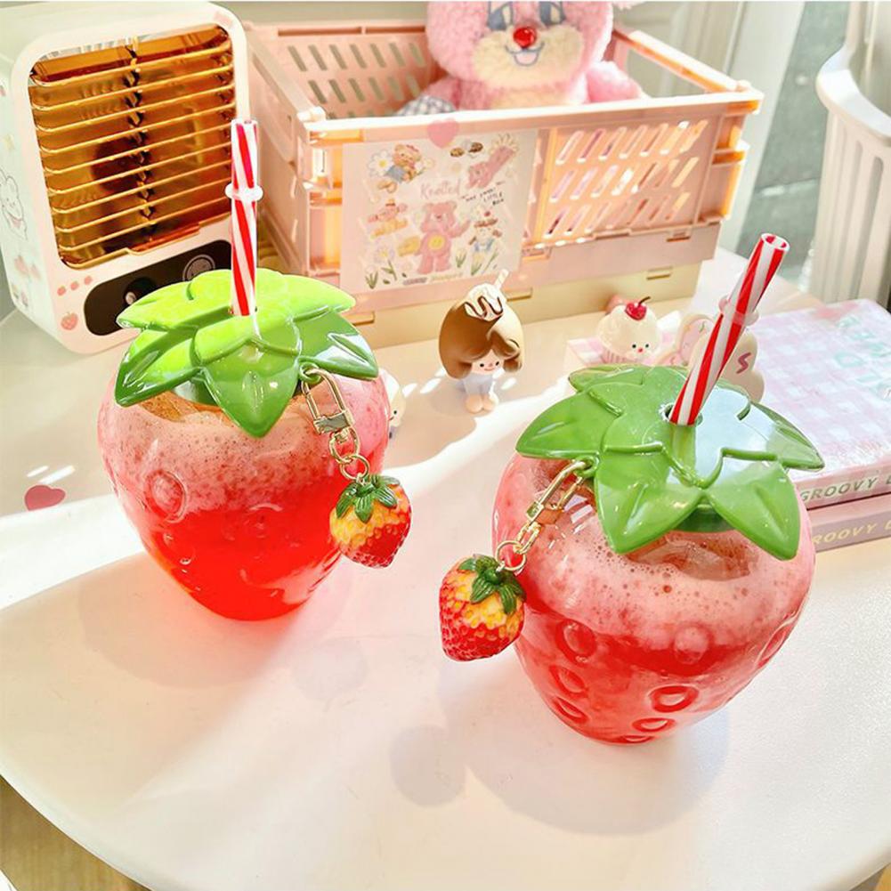 500 ml Water Bottle Cup With Straw Cute Strawberry Shape Leak-Proof Tumbler Juice Mug Drinking Tools Drinkware Photography Pops