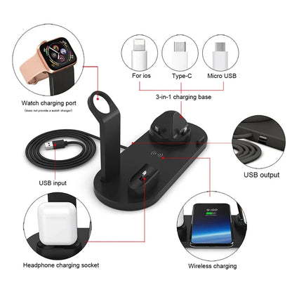 All In 1 Wireless Charger Stand For iPhone 15 14 13 12 11 X Apple Watch Airpods Desk Phone Chargers Fast Charging Dock Station