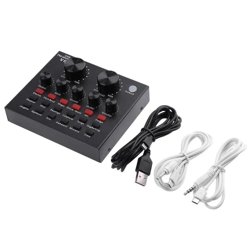 V8 Sound Card Audio Interface External USB Live Broadcast Microphone Sound Card for PC,Mobile,Record