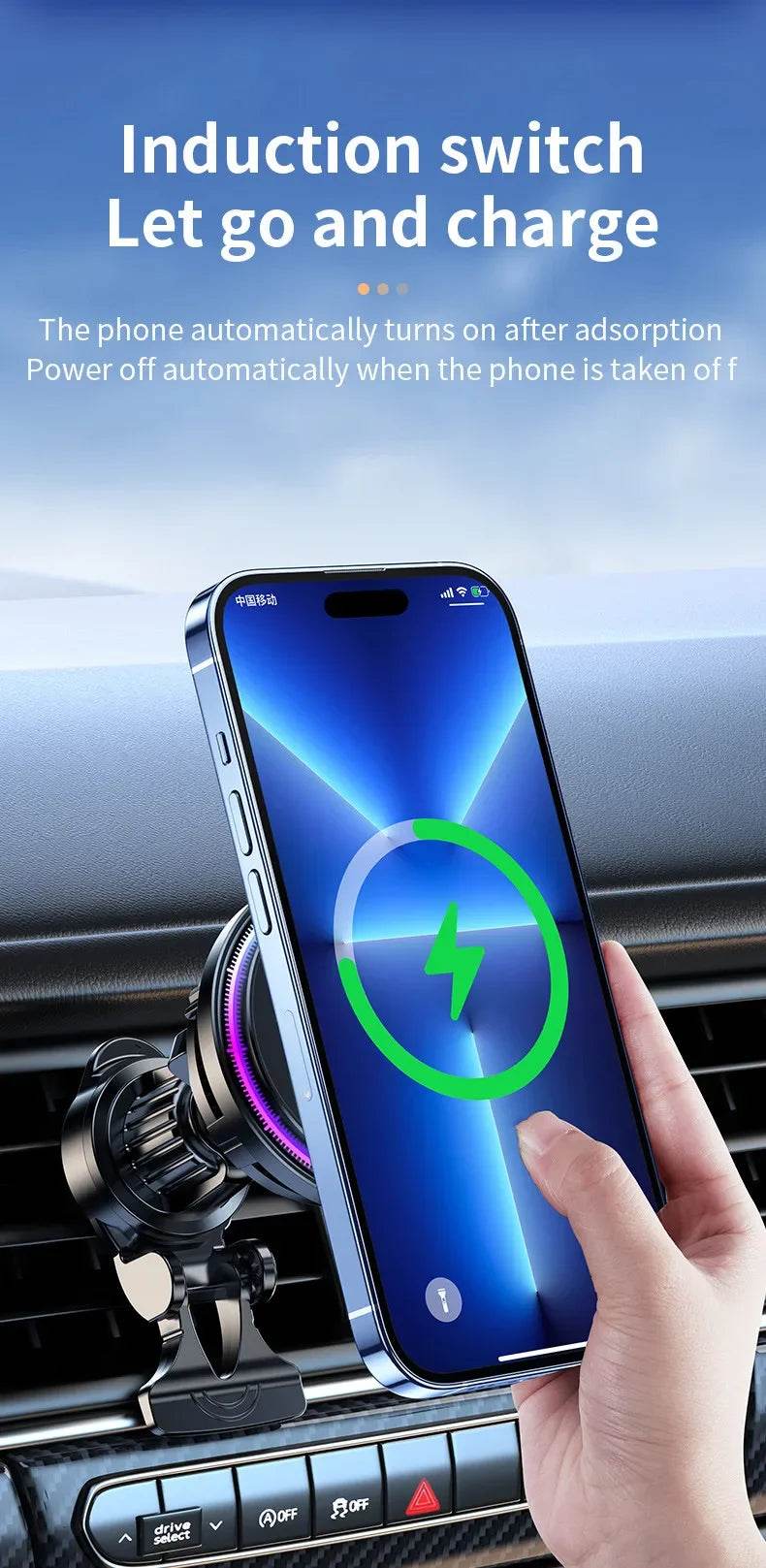 15W Ice Cooling Magnetic Wireless Car Charger Fast Charging Station For iPhone 15 14 13 Pro Max MacSafe Car Phone Holder Stand - MarvelouStoree