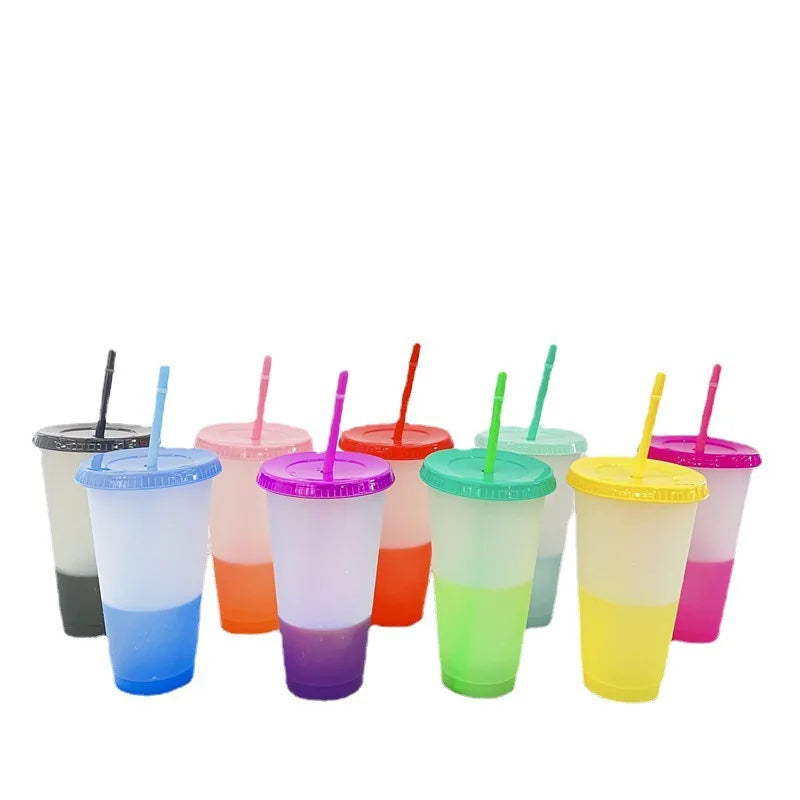 5/10 Pack 5/10 Colors Allochroic Straw Cup 710 ml PP Plastic Large Tumblers with Straw Color Changed For Cold Water Juice Wine