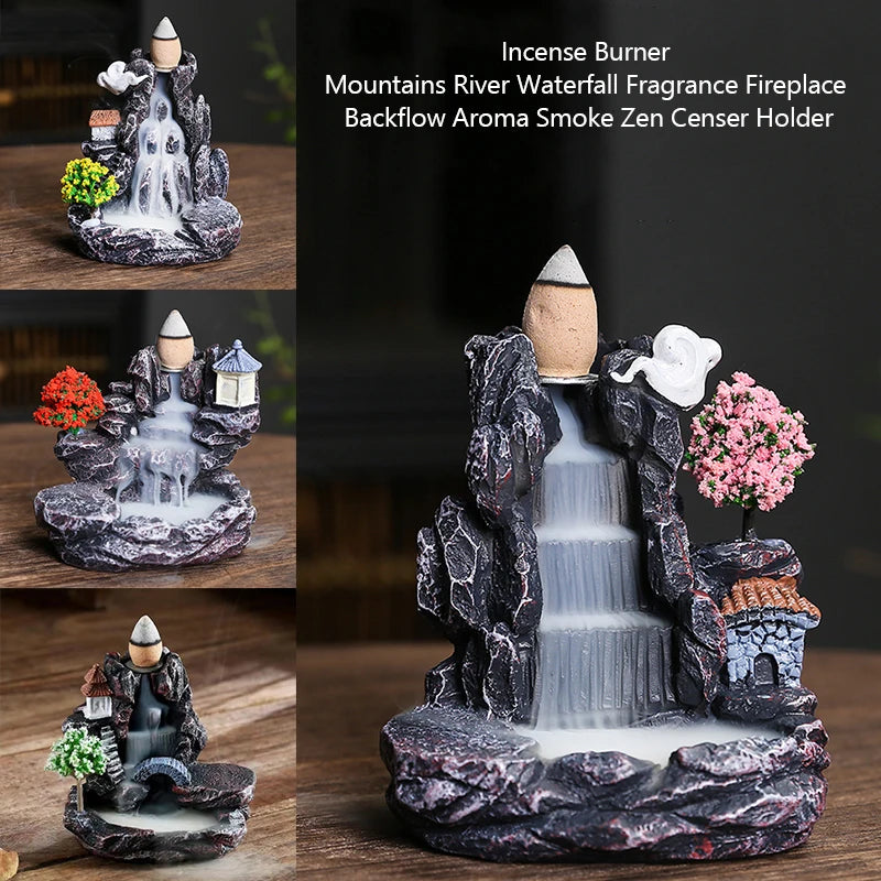 Creative High Mountain Flowing Resin Back Flow Incense Holder Waterfall Incense Burner Home Indoor Decor Aromatherapy Ornament