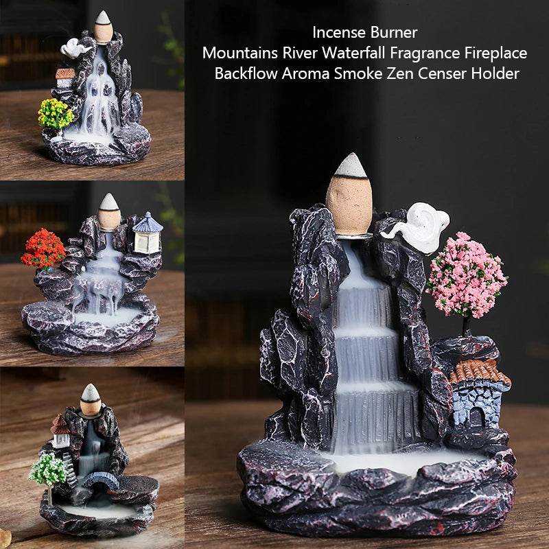 Creative High Mountain Flowing Resin Back Flow Incense Holder Waterfall Incense Burner Home Indoor Decor Aromatherapy Ornament - MarvelouStoree