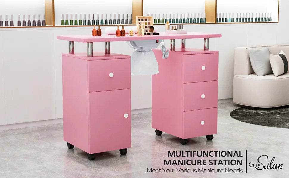 Collector, Nail Makeup Beauty Salon Storage Acetone Resistant w/Lockable Wheels,Wrist Cushion,4 Drawers&Cabinet - MarvelouStoree