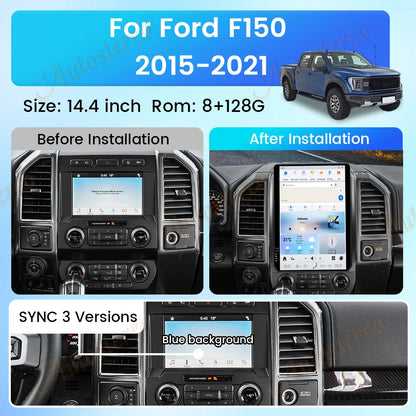 14.4 Inch Android 8+128GB For Ford F150 F250 2015-2021 Tesla Style Car GPS Navigation Multimedia Player Radio Tape Headunit HD