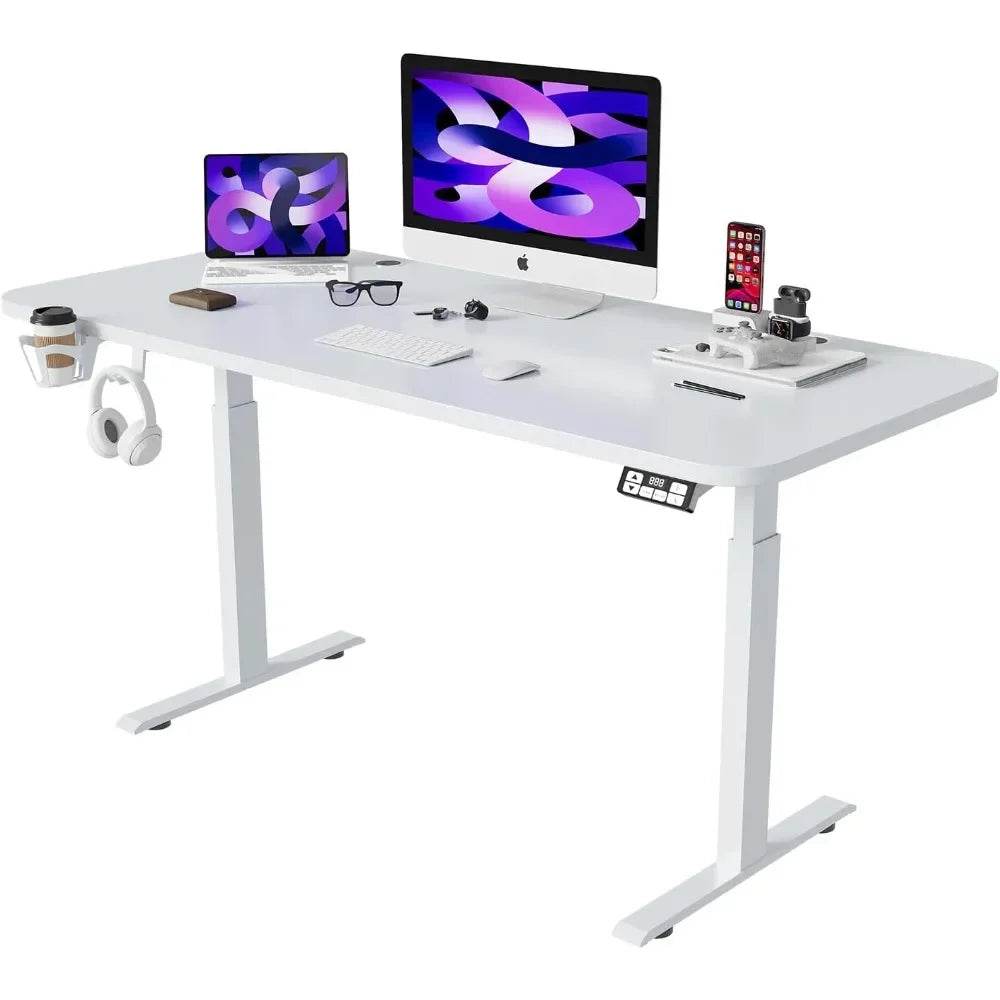 63x24inch Adjustable Desk Electric Standing Desk Sit Stand up Desk Height Adjustable Home Office Workstation White - MarvelouStoree