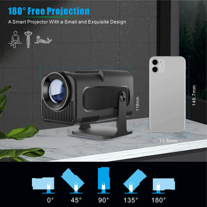 HY320Mini 720P Android 11 4K Home Projector 320ANSI Dual band Wifi6 Wireless 5.0 Cinema Outdoor Portable 180 ° Rotating Projecto