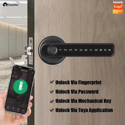 SmarDeer Electronic lock for Tuya Smart Lock Indoor BLE Fingerprint Lock with 60/70mm Latch Smartlife/Tuya APP Remote Unlock