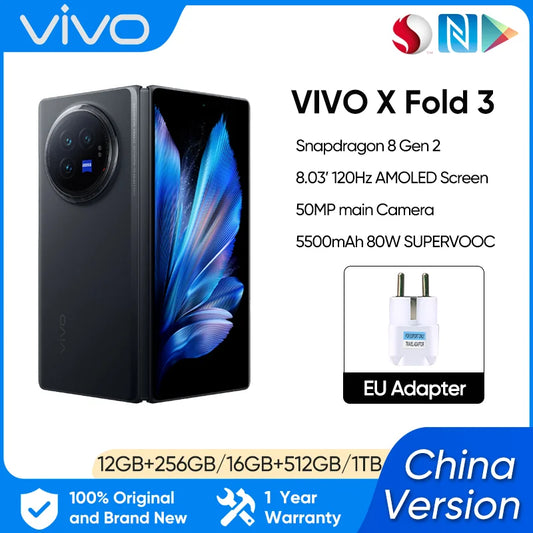 Vivo X Fold 3 Smartphone Snapdragon 8 Gen 2 8.03" AMOLED 120Hz Display 5500mAh 80W SuperVOOC 50MP Camera OriginOS 4 NFC&OTA