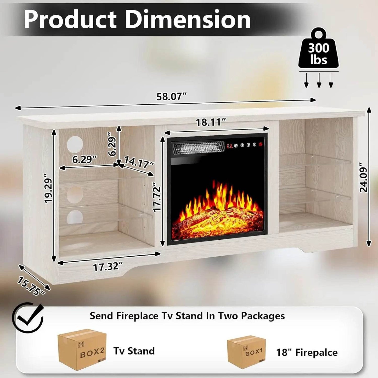 Fireplace TV Stand with 18''-Fireplace, Modern Entertainment Center for TVs up to 70 inch, Media TV Console - MarvelouStoree