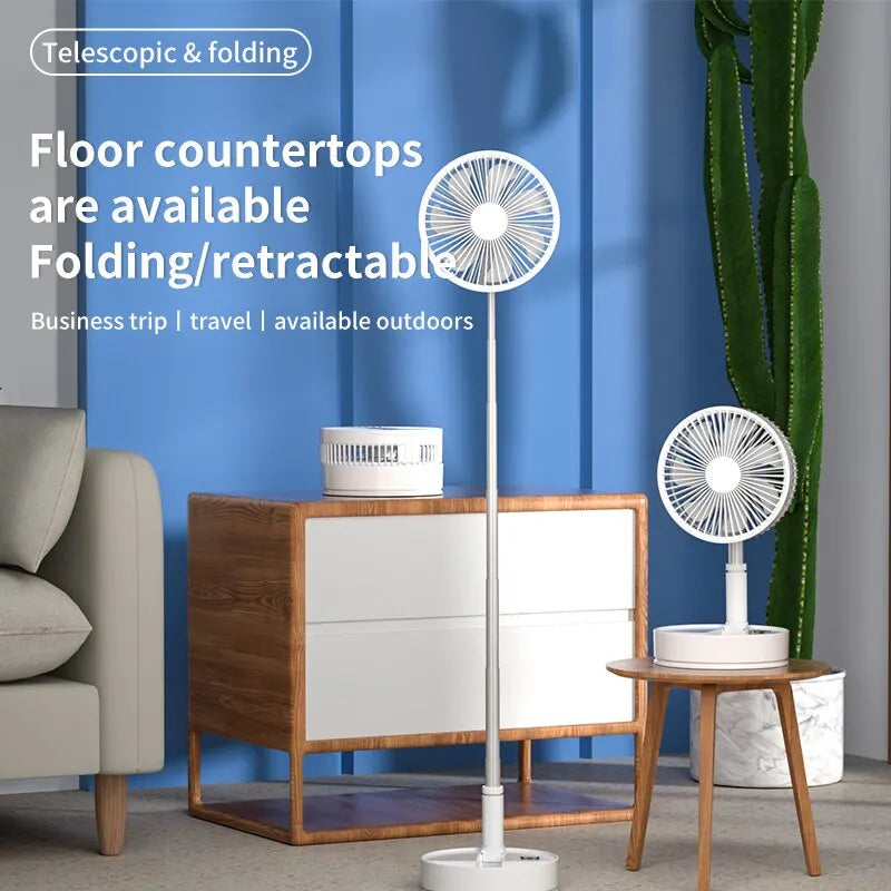 7200mah Portable Fan Rechargeable Mini Folding Telescopic Floor Low Noise Summer Fan Cooling For Household Bedroom