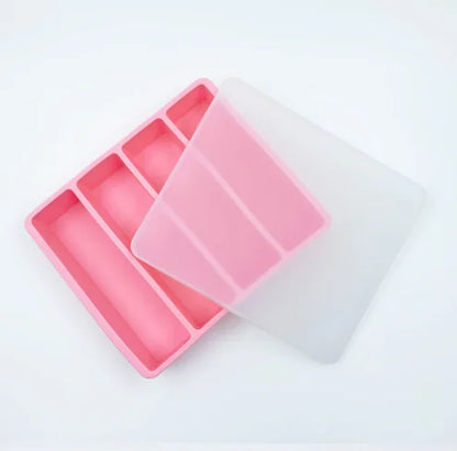 4 Grid Ice Tray Mold Food Freezing Container With Lid Silicone Soup Ice Cube Square Tray Mold DIY Ice Maker Ice Cube Tray