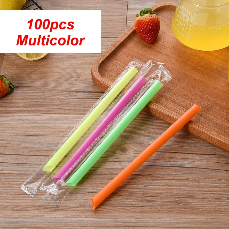 100pcs Disposable Straws Multicolor Wide Large MilkTea Milkshake Plastic Drinking Straws for Wedding Party Bar Accessories