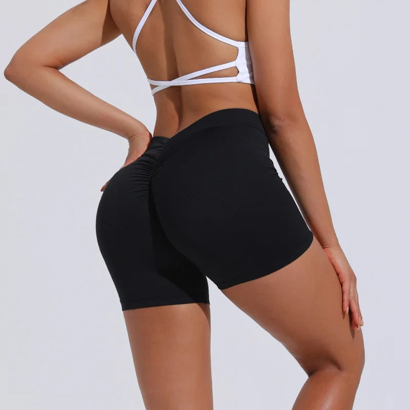 Yoga Shorts Women V Curve Sexy Gym Push Up Shorts Pleated Stretchy  Fitness Tights Cycling Shorts Activewear