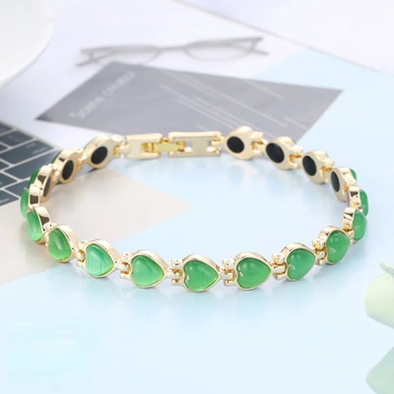 Natural Exquisite Opal Cat's Eye Stone Gold Color Plated Magnetic Bracelet Women Health Care Weight Loss Anti-fatigue Jewelry