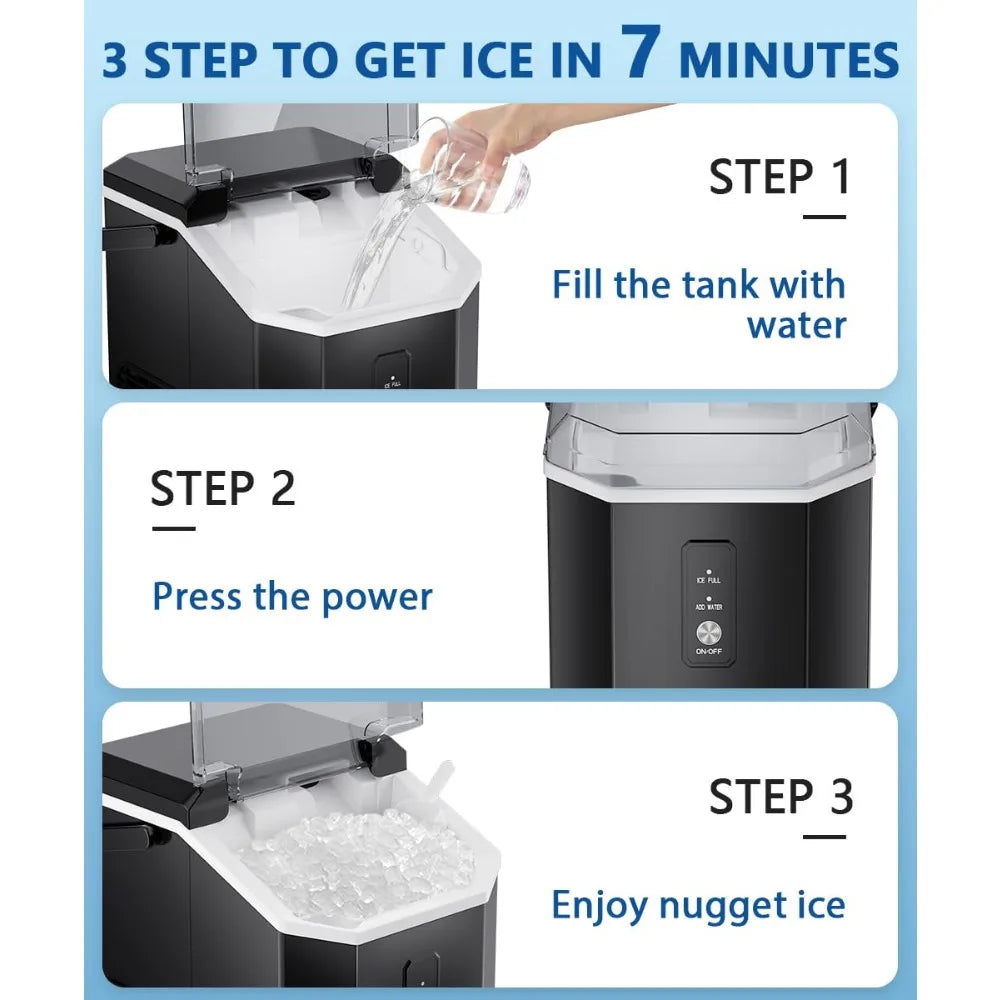 Nugget Ice Maker, 10,000pcs/33lbs/Day, Portable Handheld Nugget Ice Maker Machine with Handle,