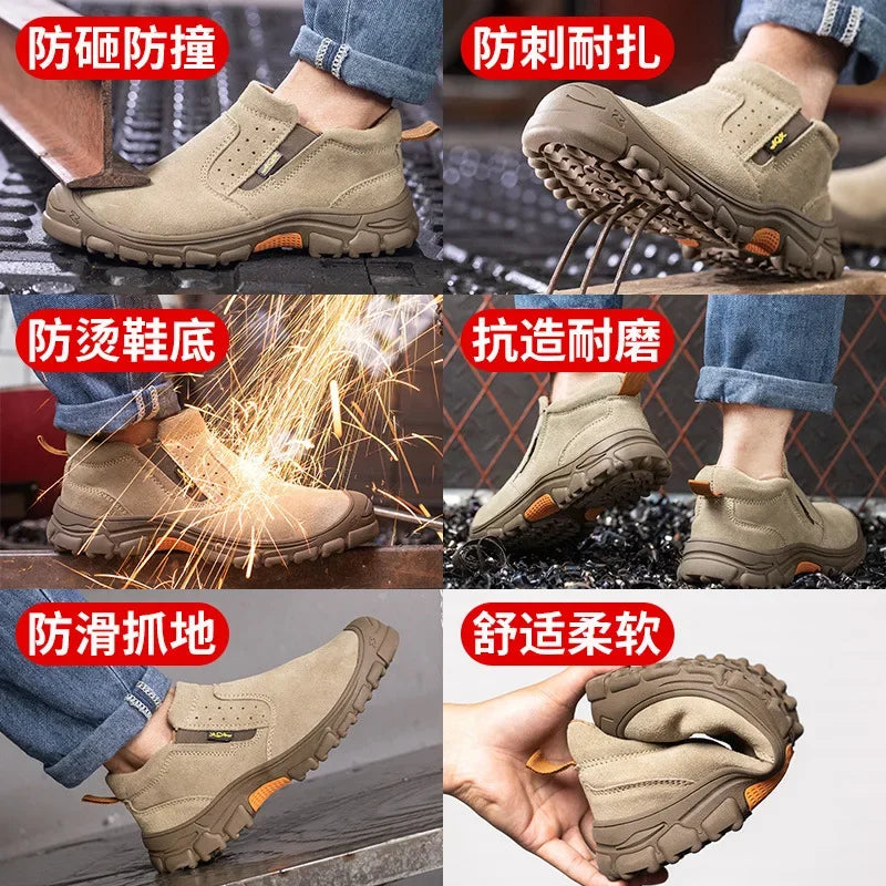 Men's work shoes anti impact, anti puncture, steel wrapped head, electric welder step on safety shoes insulation