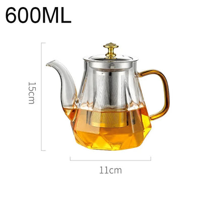 Glass Teapot with Infuser Heated Resistant Container for Flower Tea Herbal Pot Clear Tea Kettle Home Coffee Glass Teaware