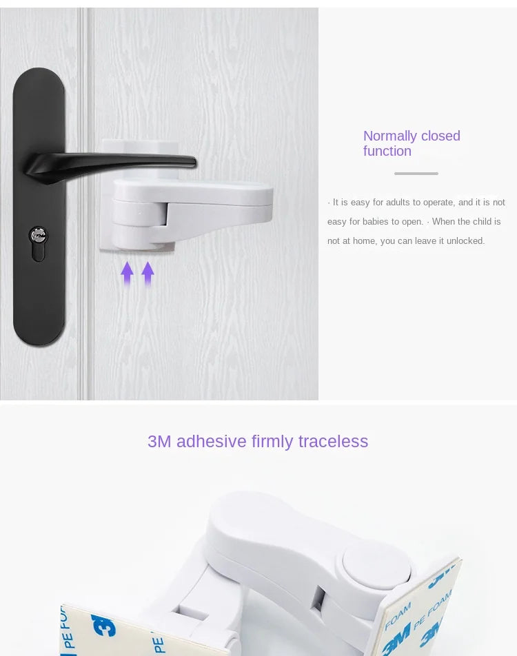 Universal Door Lever Lock Child Baby Safety Lock Rotation Proof Professional Door Adhesive Security Latch Multi-functional