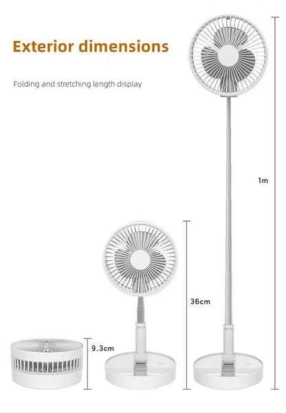 7200mah Portable Fan Rechargeable Mini Folding Telescopic Floor Low Noise Summer Fan Cooling For Household Bedroom