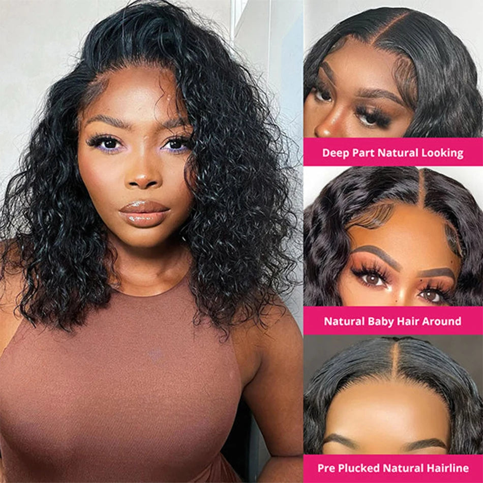 Wear And Go Bob Wigs For Women Human Hair 180% Water Wave Glueless Wig Ready To Go Human Hair Wigs Pre Cut Lace Air Wig Sale 180