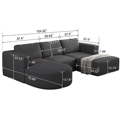 Compressed sponge Modular Sectional Sofa Sleeper Couch with Chaise and Ottoman,Convertible U Shaped Modular Sofa Set.Dark Grey