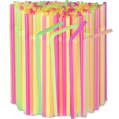 Drinking Plastic Straws Colorful Disposable Bendable Drink Straw Milk Tea Cocktail Kitchenware Bar Supplies Wedding Party Decor