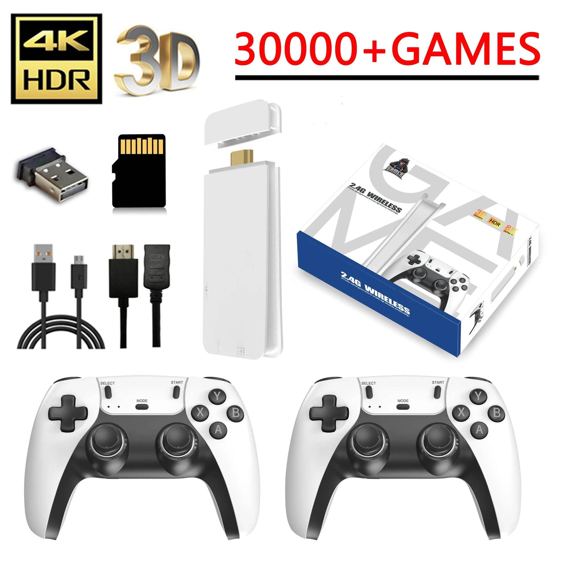 4K Pro Game Stick 64G 30000+ Video Game Console 2.4G Double Wireless Controller 4K Retro Game TV Stick Retro Classic Games - MarvelouStoree