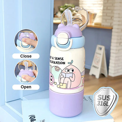 500ML Cartoon Kids Thermos Bottle Cute Children's Thermal Water Bottle 316 Stainless Steel Thermos Mug For Outdoor Water Cup ﻿