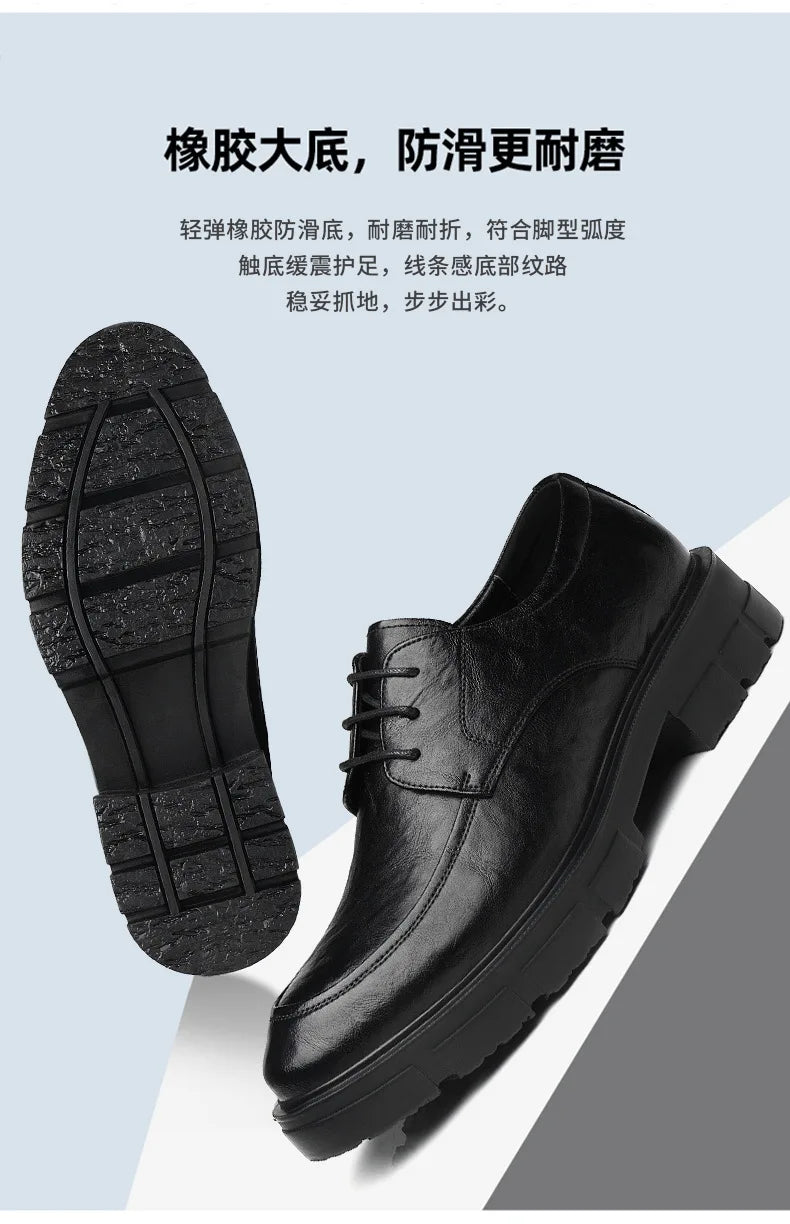 New Men Leather Shoes For Men Business Dress Shoes Slip On Invisible Inner Height Increasing Men's Shoes 8/10 CM Wedding Shoes