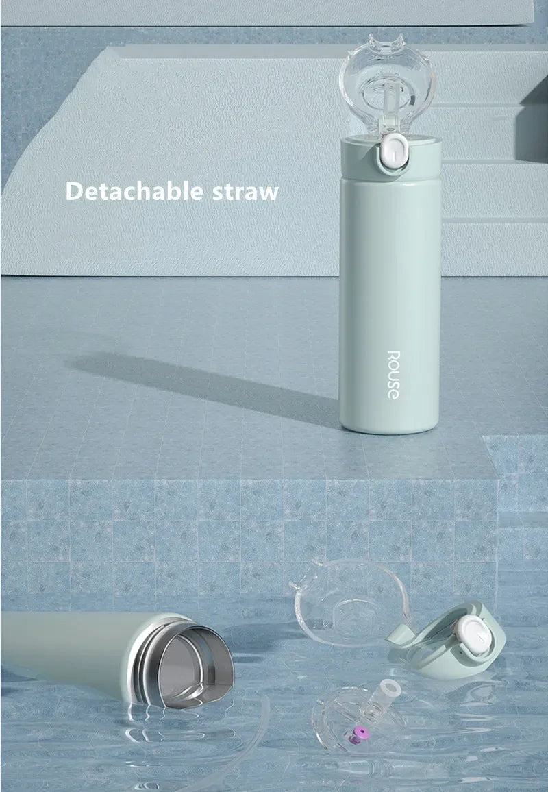 Fashion Stainless Steel Vacuum Flask With Straw Portable Cute Thermos Mug Travel Thermal Water Bottle Tumbler Thermocup 380ML