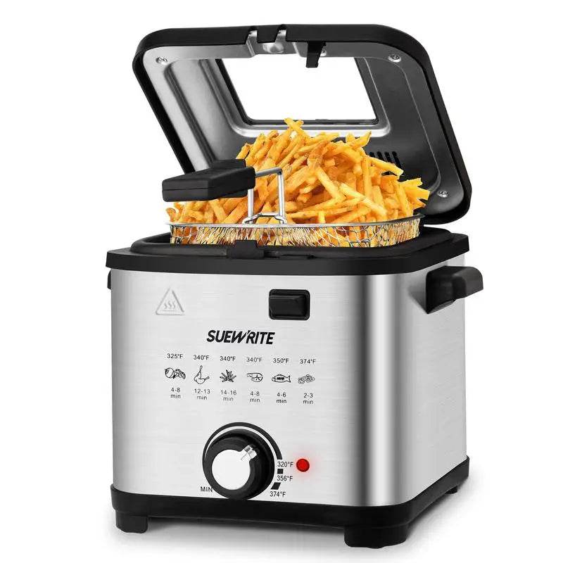 SUSTEAS Deep Fryer with Basket, 1500W Electric Deep Fryers for Home Use with Temperature Control, Removable Lid and 2.5L/1.5L - MarvelouStoree